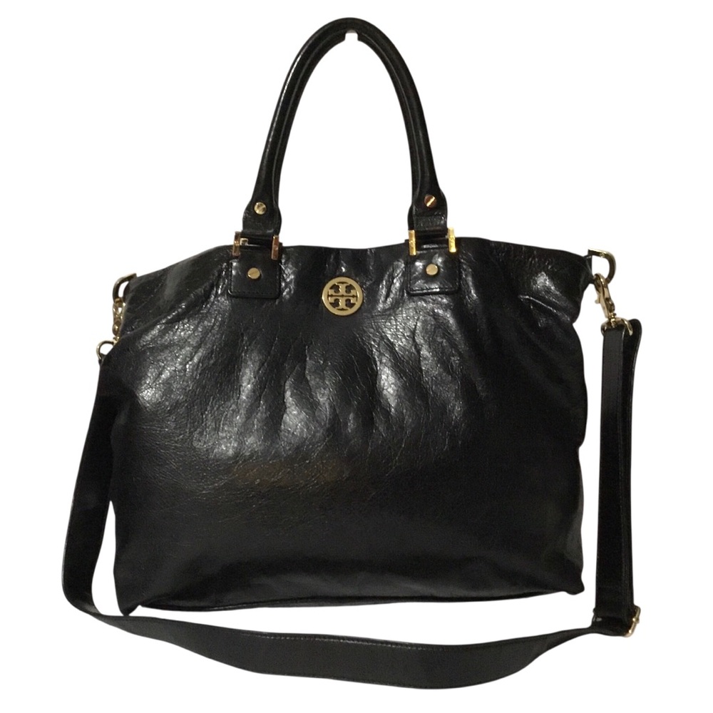 Authentic Tory Burch Black Leather Tote Bag